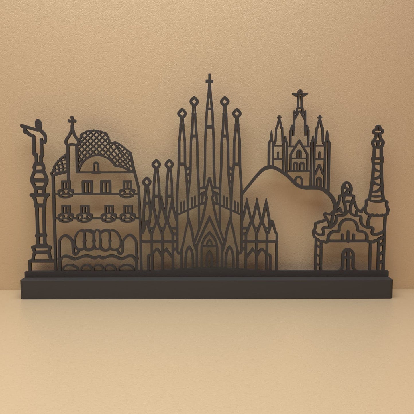 Barcelona silhouet in zwart staal – minimalistisch design voor fans en liefhebbers