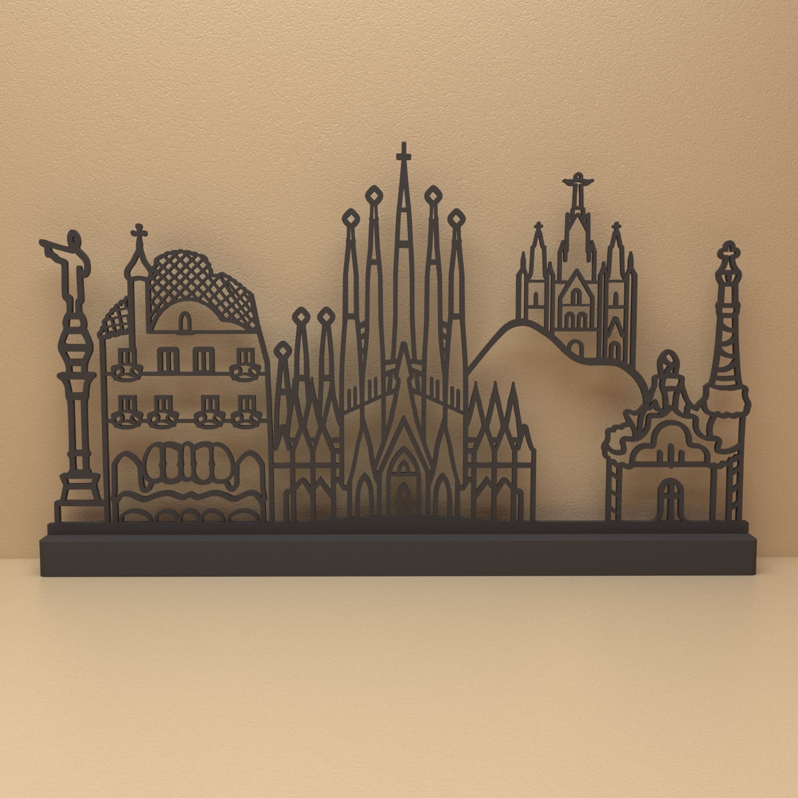 Barcelona silhouet in zwart staal – minimalistisch design voor fans en liefhebbers