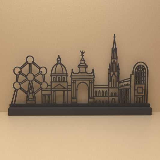 Atomium, Justitiepaleis, Triomfboog, Stadhuis en EU-Parlement silhouet in zwart staal – minimalistisch design voor fans en liefhebbers