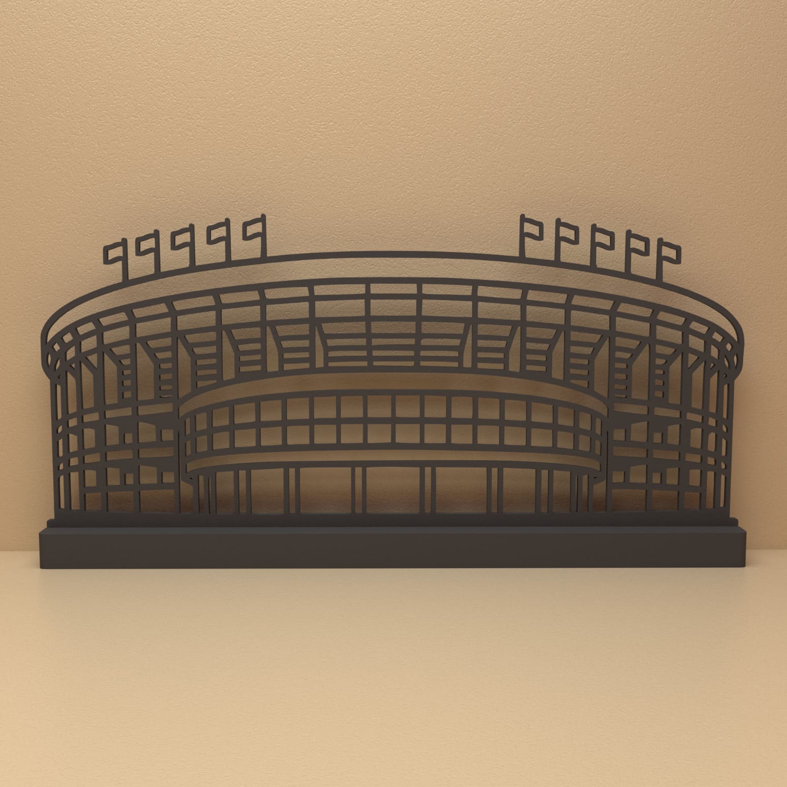 Camp Nou silhouet in zwart staal – minimalistisch design voor fans en liefhebbers