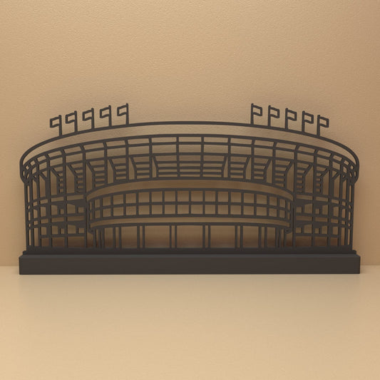 Camp Nou silhouet in zwart staal – minimalistisch design voor fans en liefhebbers