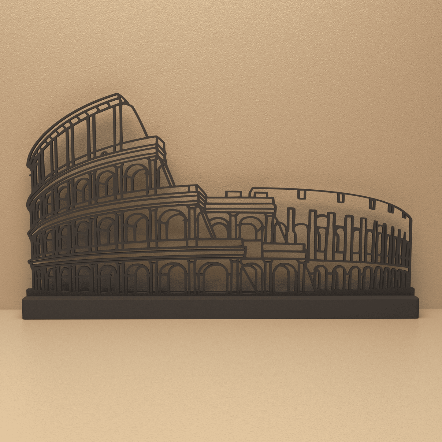 Colosseum silhouet in zwart staal – minimalistisch design voor fans en liefhebbers