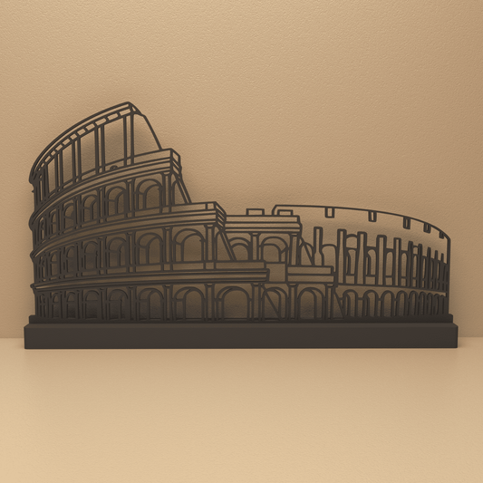 Colosseum silhouet in zwart staal – minimalistisch design voor fans en liefhebbers
