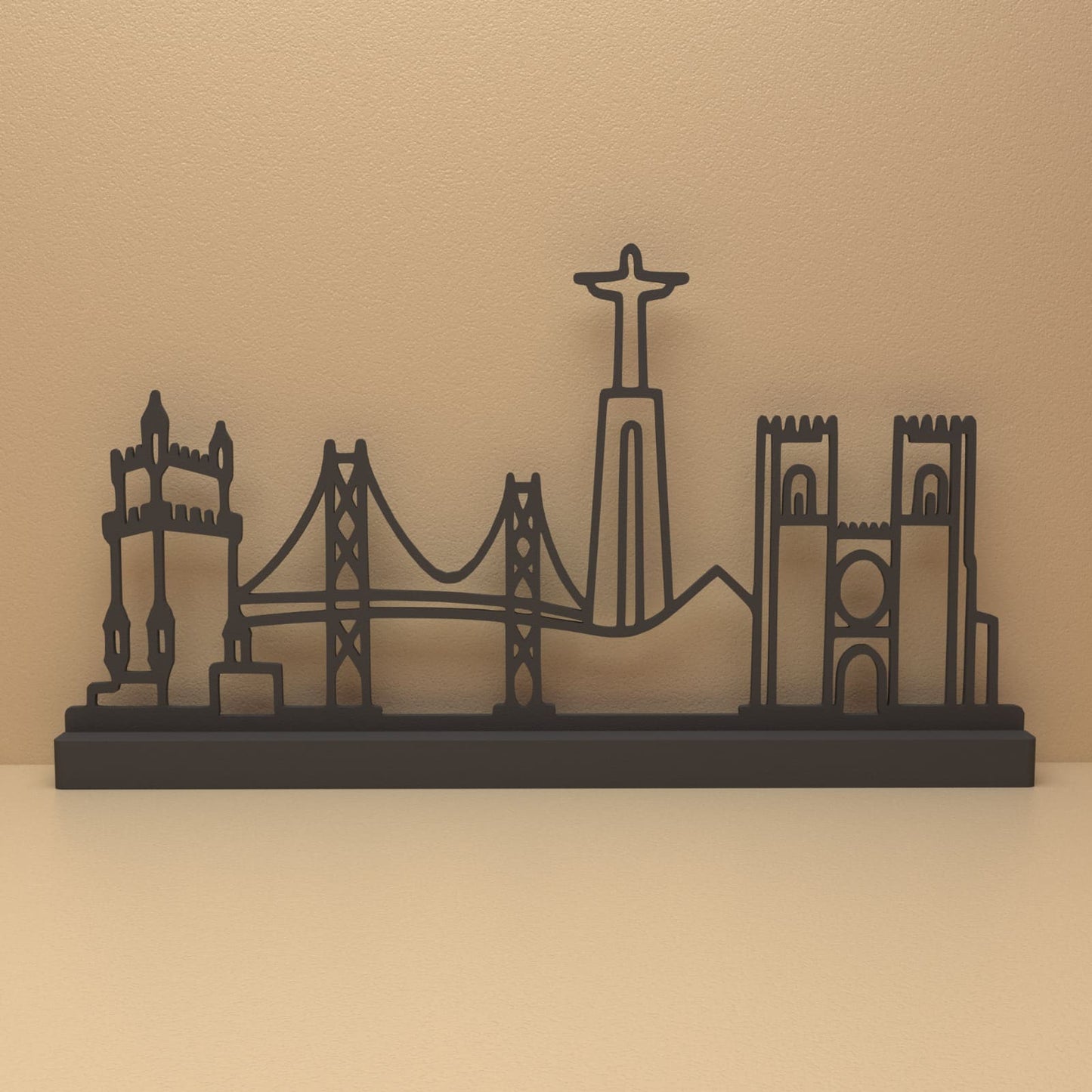 Lissabon silhouet in zwart staal – minimalistisch design voor fans en liefhebbers