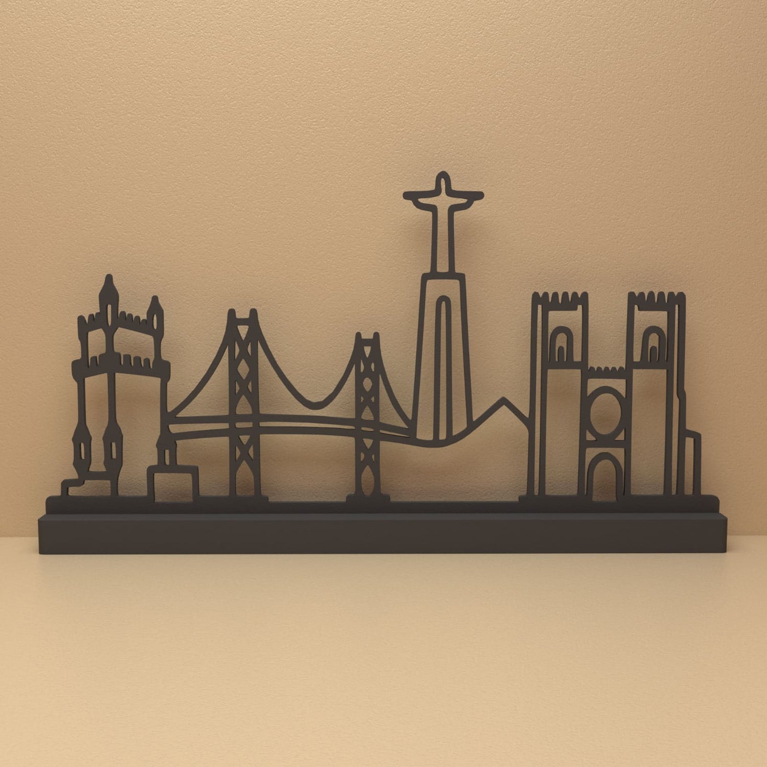 Lissabon silhouet in zwart staal – minimalistisch design voor fans en liefhebbers