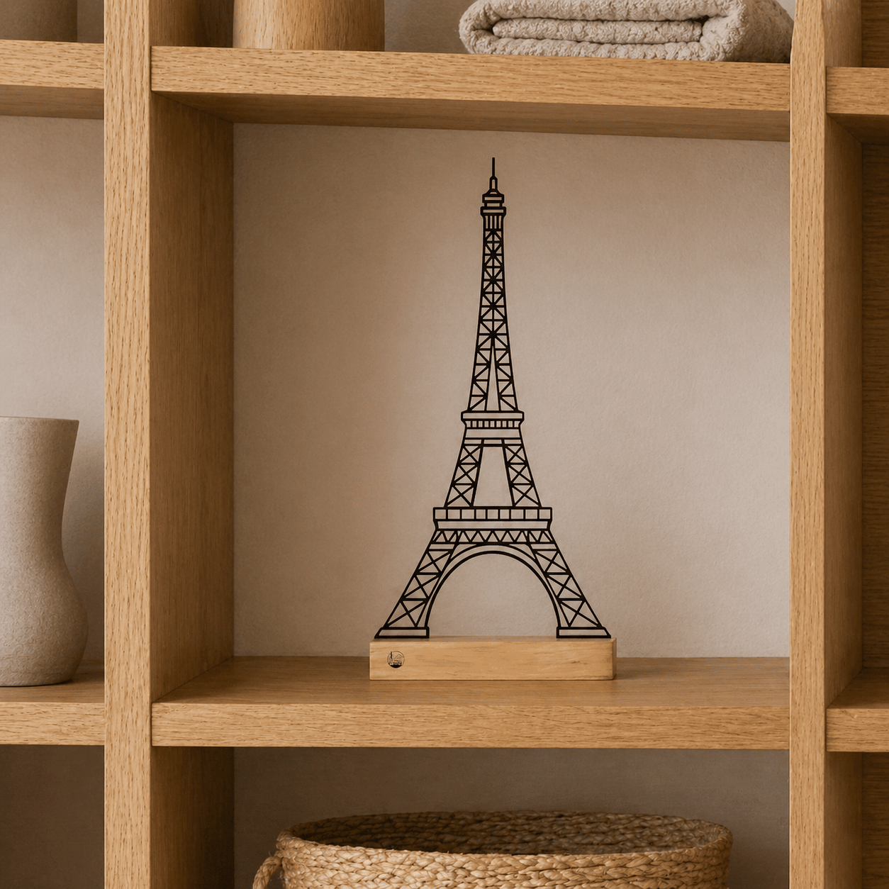 Luxe Eiffeltoren decoratie als minimalistisch interieurstuk in een modern kantoor.