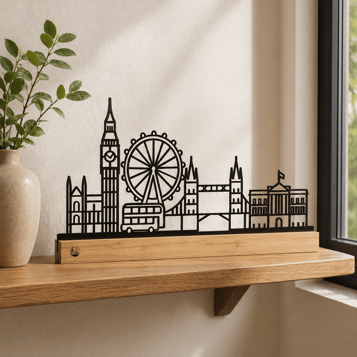 Luxe Londen decoratie als minimalistisch interieurstuk in een moderne woonkamer.