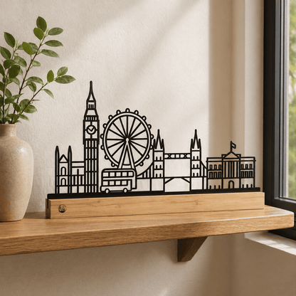 Luxe Londen decoratie als minimalistisch interieurstuk in een moderne woonkamer.